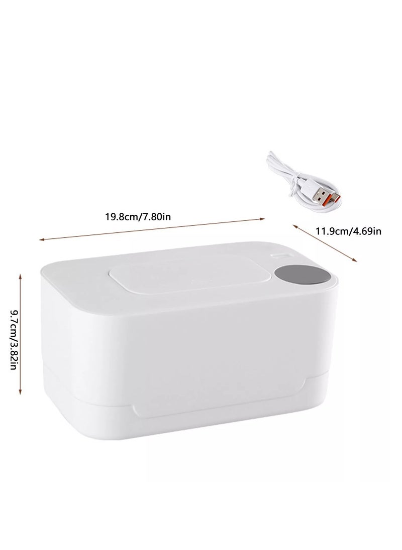 Baby Wipe Warmer, USB Powered Wipe Warmer with Thermostat Temperature, Portable Wipe Warmer, Silent & Moisturizing, Heat Preservation for Baby Wipes, Tissues, Wet Wipes Dispenser for Travel and Home Use, White, Mechanical WITHOUT LED Display and Control Button