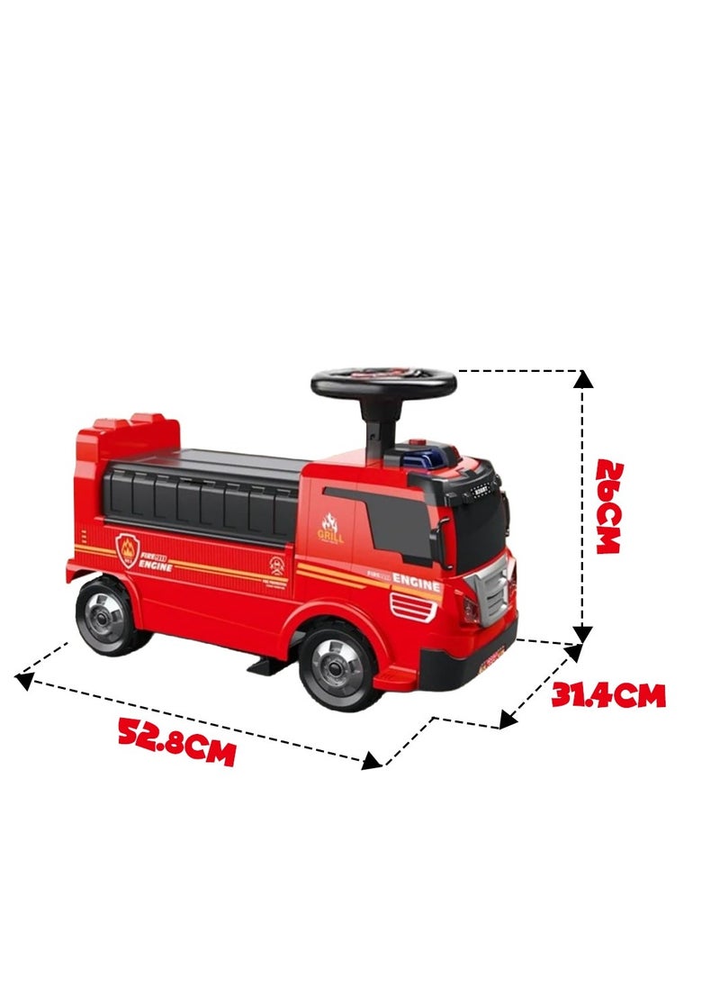 UKR 2-in-1 Ride-On Fire Truck Playset – Red | Toddler Push Car with Steering Wheel, Interactive Sounds, Crane & 4 Toy Cars | Fire Engine & Traffic Playset for Kids