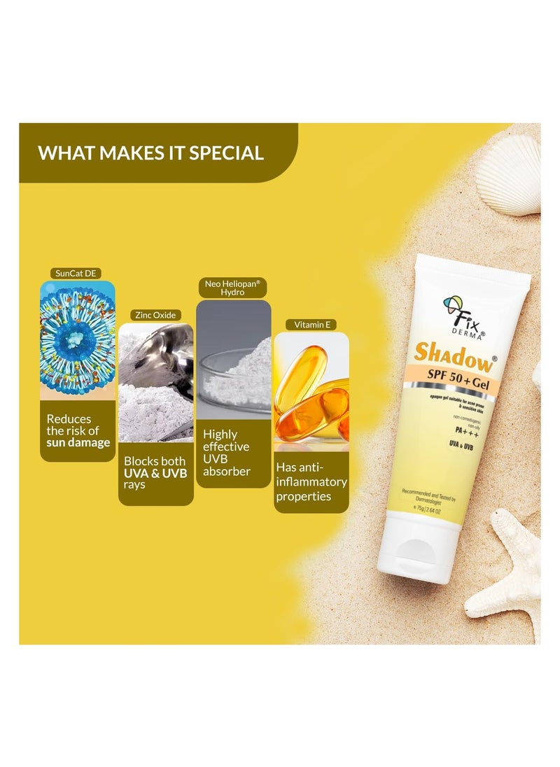 FIXDERMA Shadow Sunscreen Spf 50+ Pa+++ Gel Broad Spectrum Sunscreen For Uva & Uvb Protection | Sunscreen For Women & Men - 75Gm (Shadow Spf 50 Gel,...