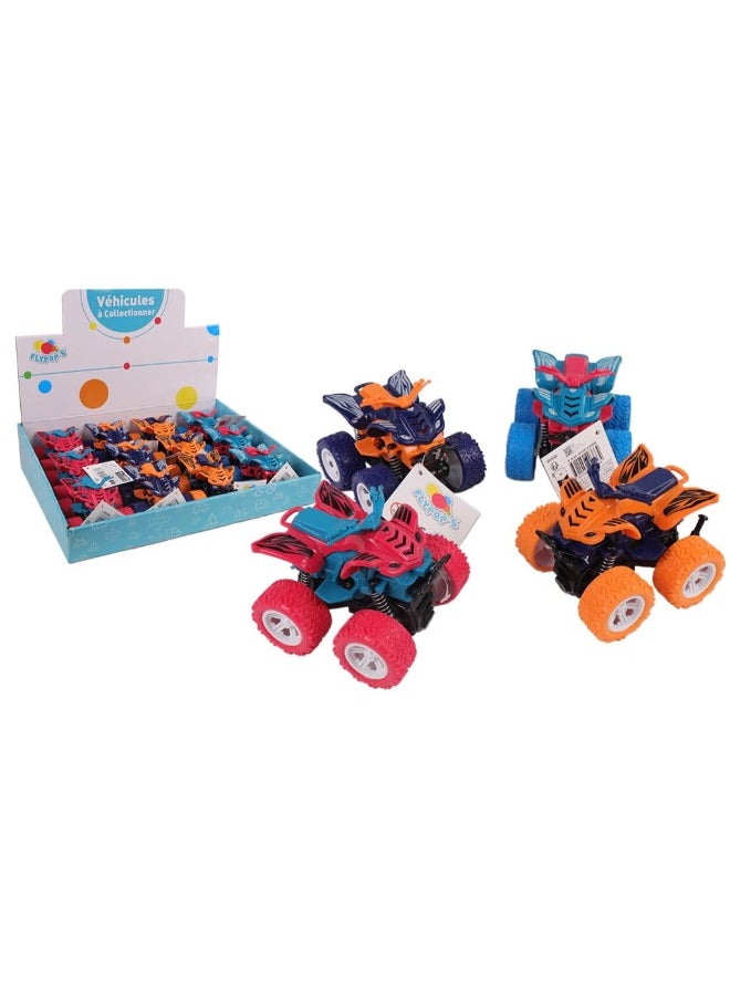 Speed Racer Big-Wheel Off-Road Toy Cars for Kids – Set of 4 Colorful Friction-Powered Monster Trucks with Bold Designs and Sturdy Construction, Each Car 9.5 cm – Comes in a 37x28x33 cm Display Box, Ideal for Fun Indoor & Outdoor Play for kids