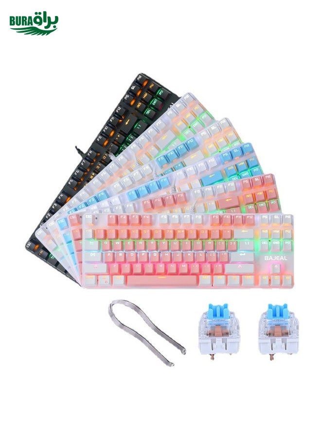 BAJEAL K100 87 Keys Green Shaft Wired Mechanical Keyboard, Cable Length: 1.6m(Blue White)