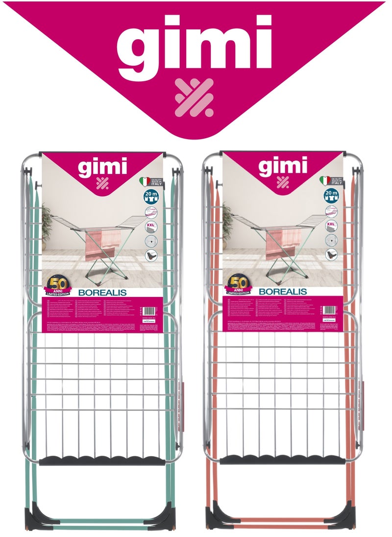 Gimi Borealis 20m Aluminum-Coated Steel Foldable Cloth Dryer with Wheels and Locking Mechanism