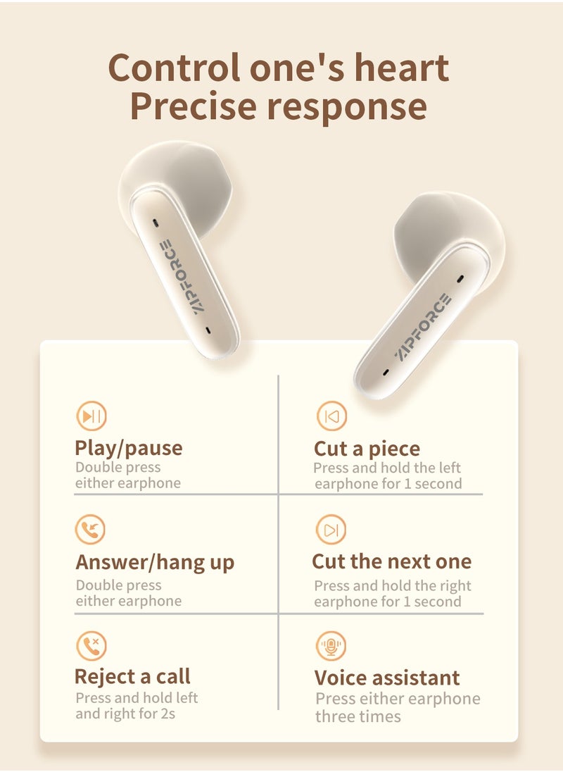 ZIPFORCE True Wireless Earbuds, In-Ear Bluetooth 5.3 Headphones 4-Mics ENC Clear Call, Bluetooth Earbuds Touch Control 40 Playtime, IPX6 Waterproof TWS, Light-Weight Earphones