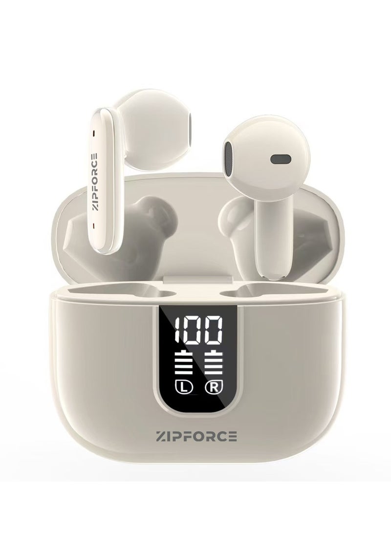 ZIPFORCE True Wireless Earbuds, In-Ear Bluetooth 5.3 Headphones 4-Mics ENC Clear Call, Bluetooth Earbuds Touch Control 40 Playtime, IPX6 Waterproof TWS, Light-Weight Earphones