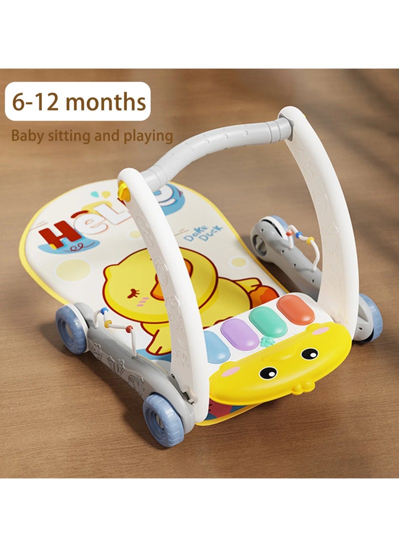 2-in-1 Happy Baby Fitness Toy, Piano Rack & Walker, Baby Playmat & Play Piano Gym with Walker, Sit-to-Stand Learning Walker, Kick & Play Piano Gym Mat, Baby Push Stroller with Musical Activity Center, Educational Floor Mat for Tummy Time, Infants 0-12 Months, Suitable for babies of different ages to play and learn to walk