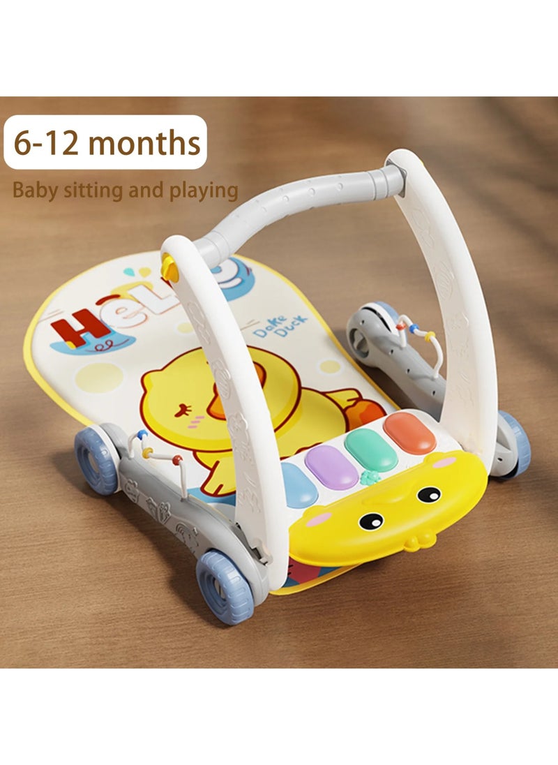 2-in-1 Happy Baby Fitness Toy, Piano Rack & Walker, Baby Playmat & Play Piano Gym with Walker, Sit-to-Stand Learning Walker, Kick & Play Piano Gym Mat, Baby Push Stroller with Musical Activity Center, Educational Floor Mat for Tummy Time, Infants 0-12 Months, Suitable for babies of different ages to play and learn to walk