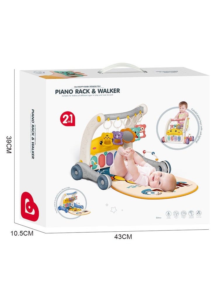 2-in-1 Happy Baby Fitness Toy, Piano Rack & Walker, Baby Playmat & Play Piano Gym with Walker, Sit-to-Stand Learning Walker, Kick & Play Piano Gym Mat, Baby Push Stroller with Musical Activity Center, Educational Floor Mat for Tummy Time, Infants 0-12 Months, Suitable for babies of different ages to play and learn to walk