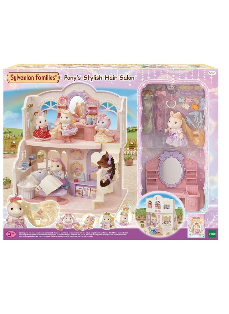 Pony's Hair Salon Playset |Two-Story Salon with Hair Styling Accessories, Dresser, Shampoo Basin, and More | Includes Pony Girl Figure | Ages 3 & Up