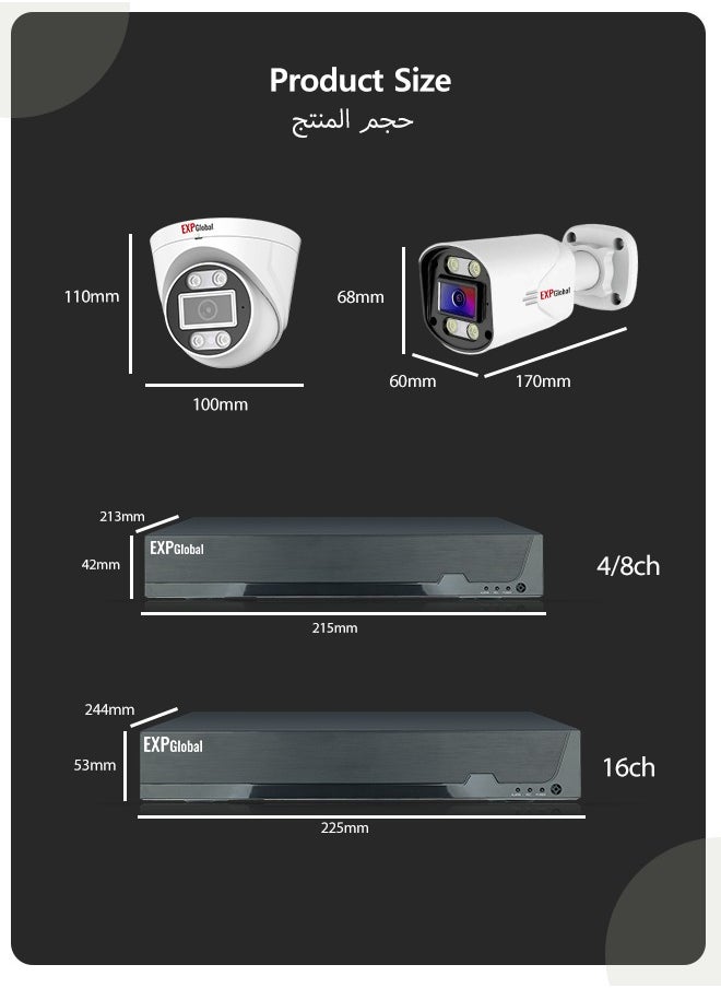 IP Video Surveillance  camera Kit CCTV PoE with 4 built-in 5 megapixel cameras and infrared illumination With 1TB hard disk