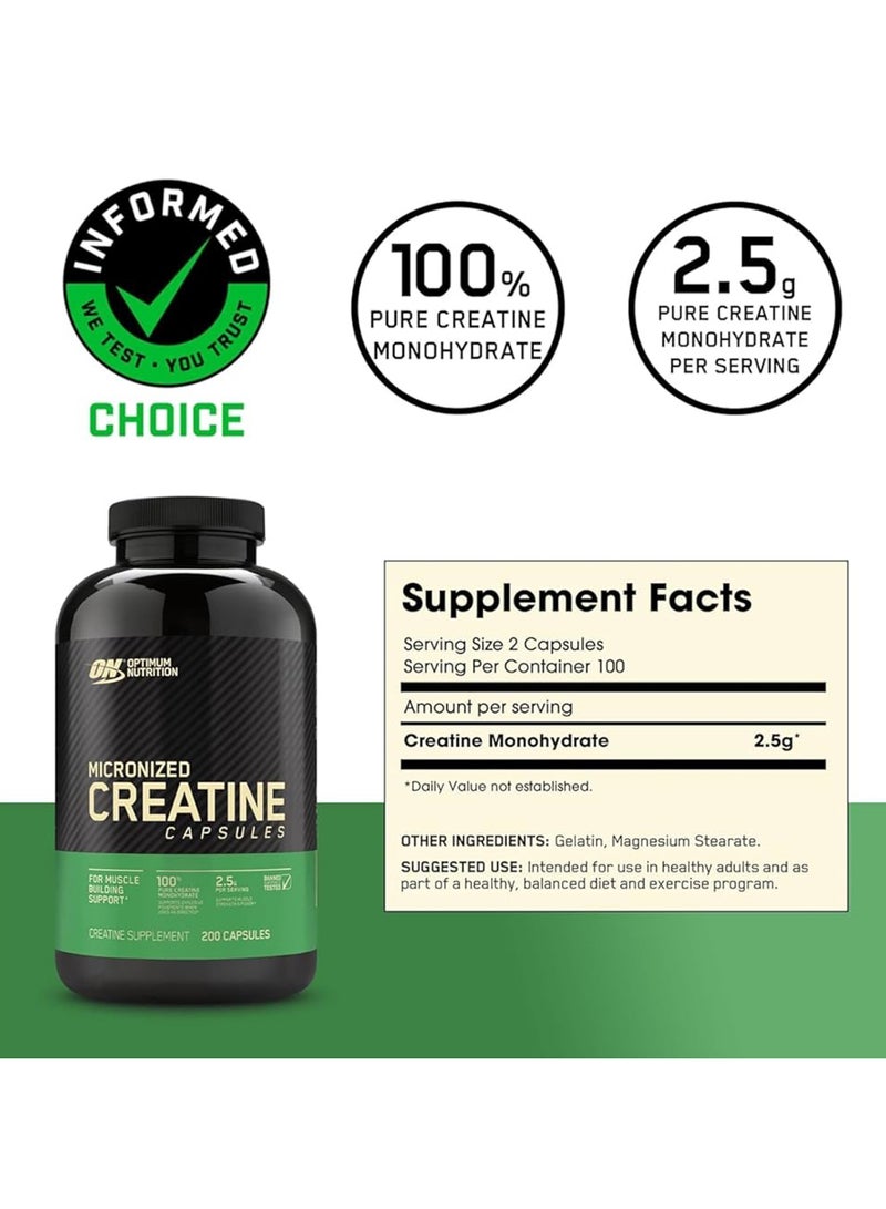 Creatine Dietary Supplement - Unflavoured - 200 Capsules