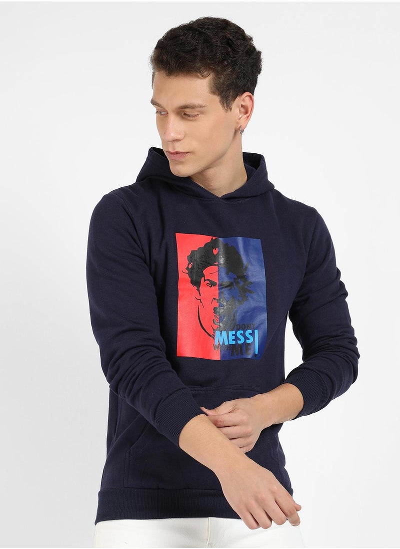 Men's Navy Blue Messi Hoodie With Kangaroo Pocket