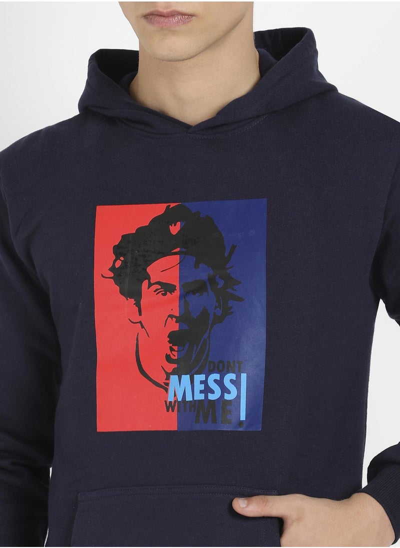 Men's Navy Blue Messi Hoodie With Kangaroo Pocket