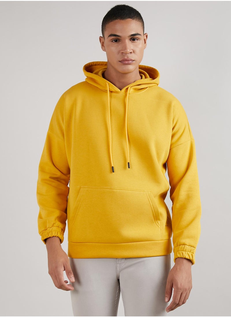Men's Mustard Yellow Oversized Pullover Sweatshirt With Kangaroo Pocket