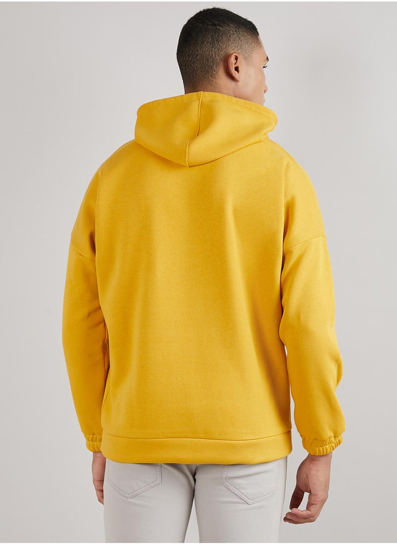 Men's Mustard Yellow Oversized Pullover Sweatshirt With Kangaroo Pocket