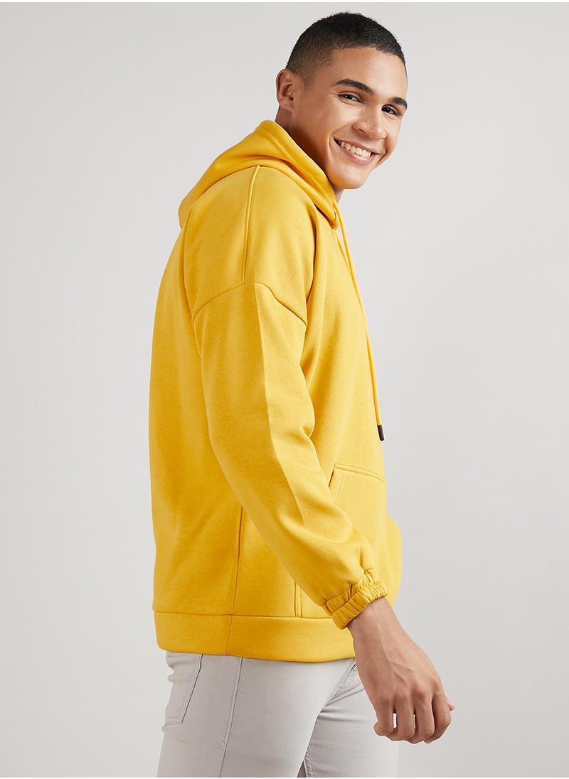 Men's Mustard Yellow Oversized Pullover Sweatshirt With Kangaroo Pocket