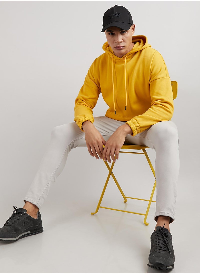 Men's Mustard Yellow Oversized Pullover Sweatshirt With Kangaroo Pocket