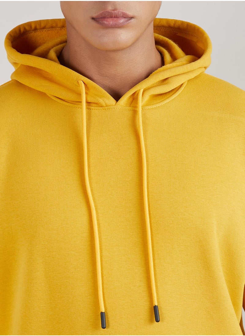 Men's Mustard Yellow Oversized Pullover Sweatshirt With Kangaroo Pocket