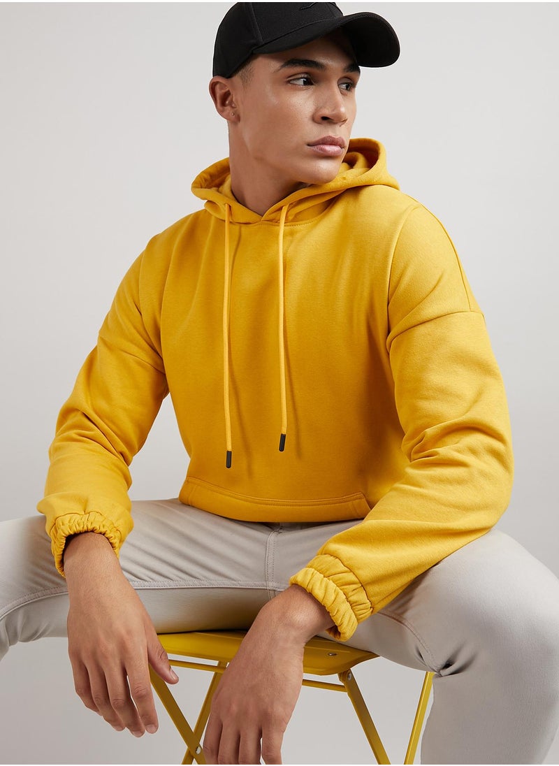 Men's Mustard Yellow Oversized Pullover Sweatshirt With Kangaroo Pocket