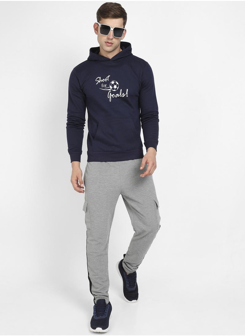 Men's Navy Blue Shoot For Goals Hoodie With Kangaroo Pocket