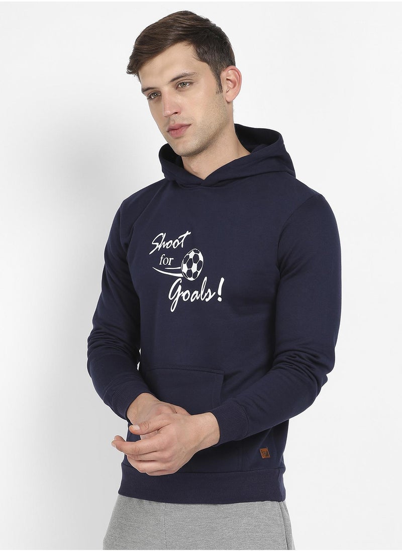 Men's Navy Blue Shoot For Goals Hoodie With Kangaroo Pocket