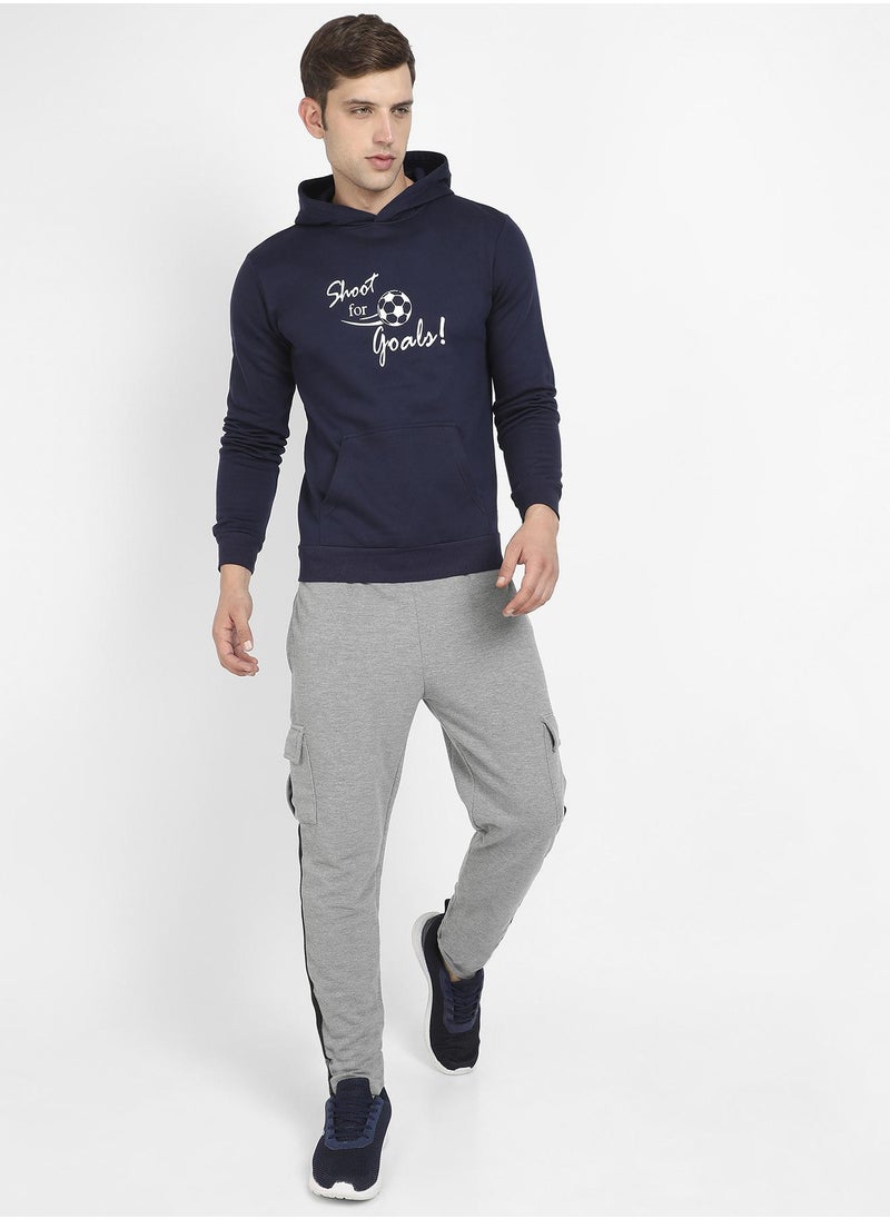 Men's Navy Blue Shoot For Goals Hoodie With Kangaroo Pocket