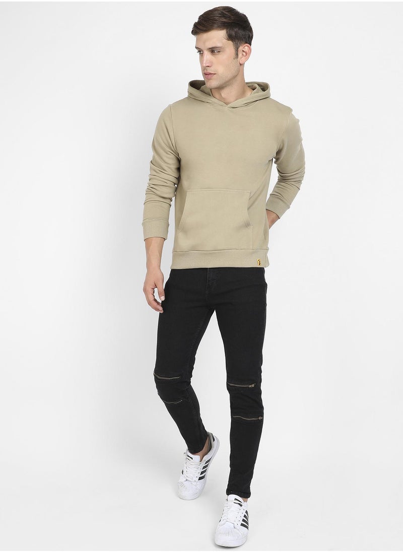 Men's Olive Green Pullover Hoodie With Contrast Drawstring