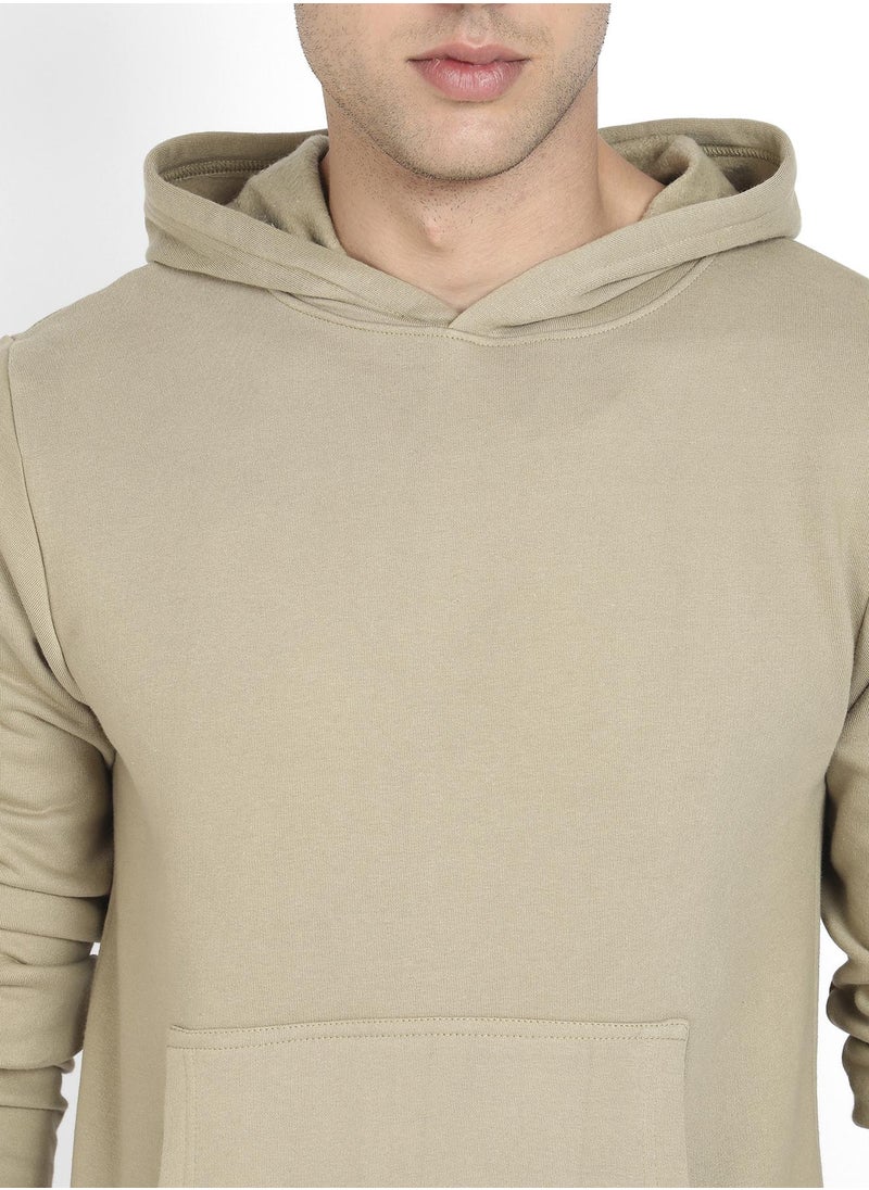 Men's Olive Green Pullover Hoodie With Contrast Drawstring
