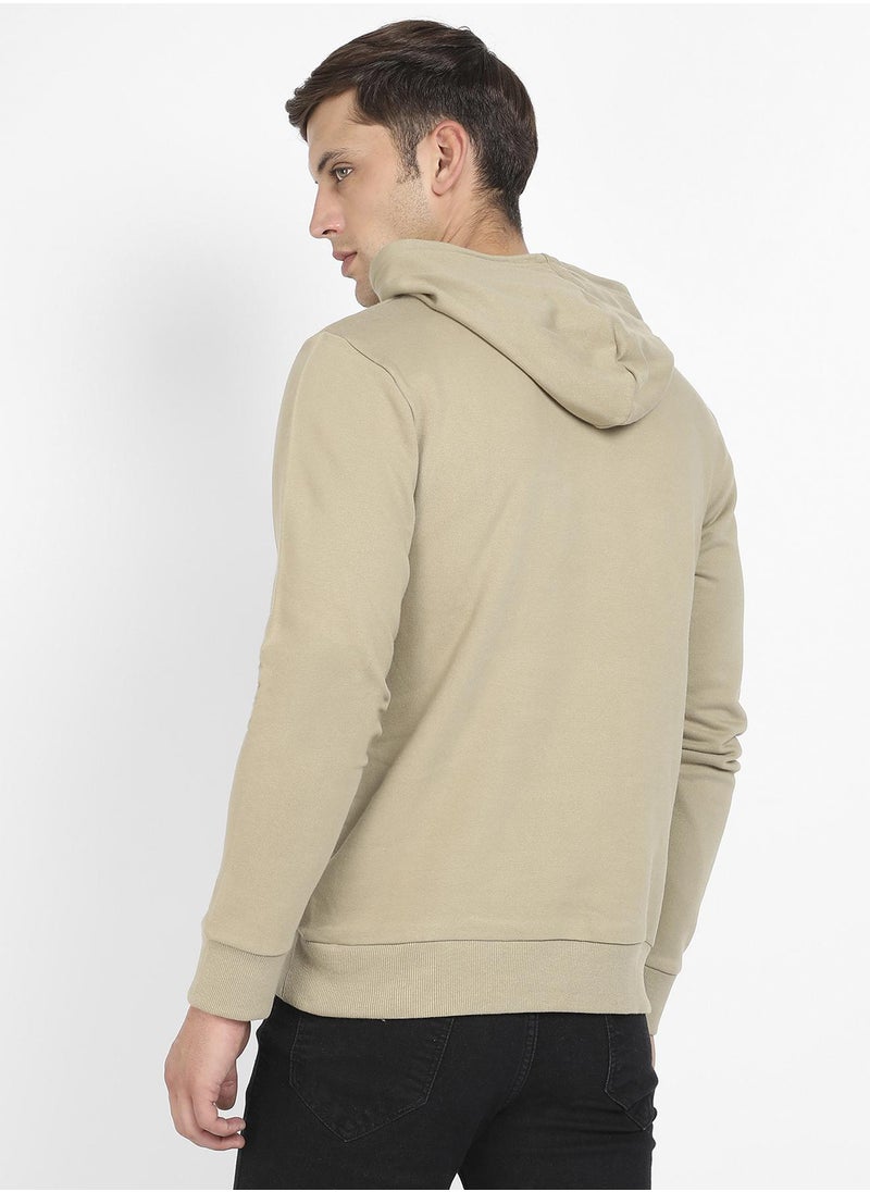 Men's Olive Green Pullover Hoodie With Contrast Drawstring