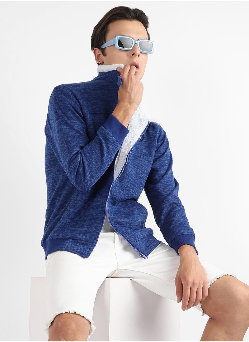 Men's Electric Blue Heathered Jacket With Fleece Detail