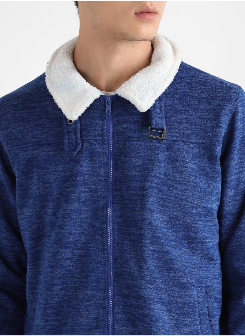 Men's Electric Blue Heathered Jacket With Fleece Detail