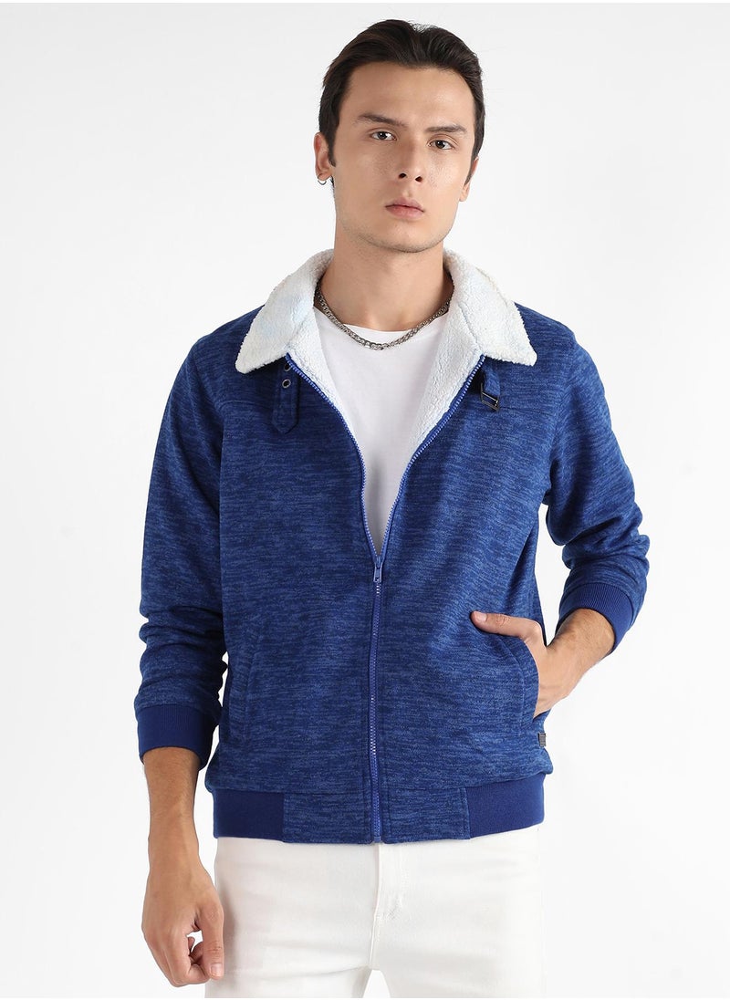 Men's Electric Blue Heathered Jacket With Fleece Detail