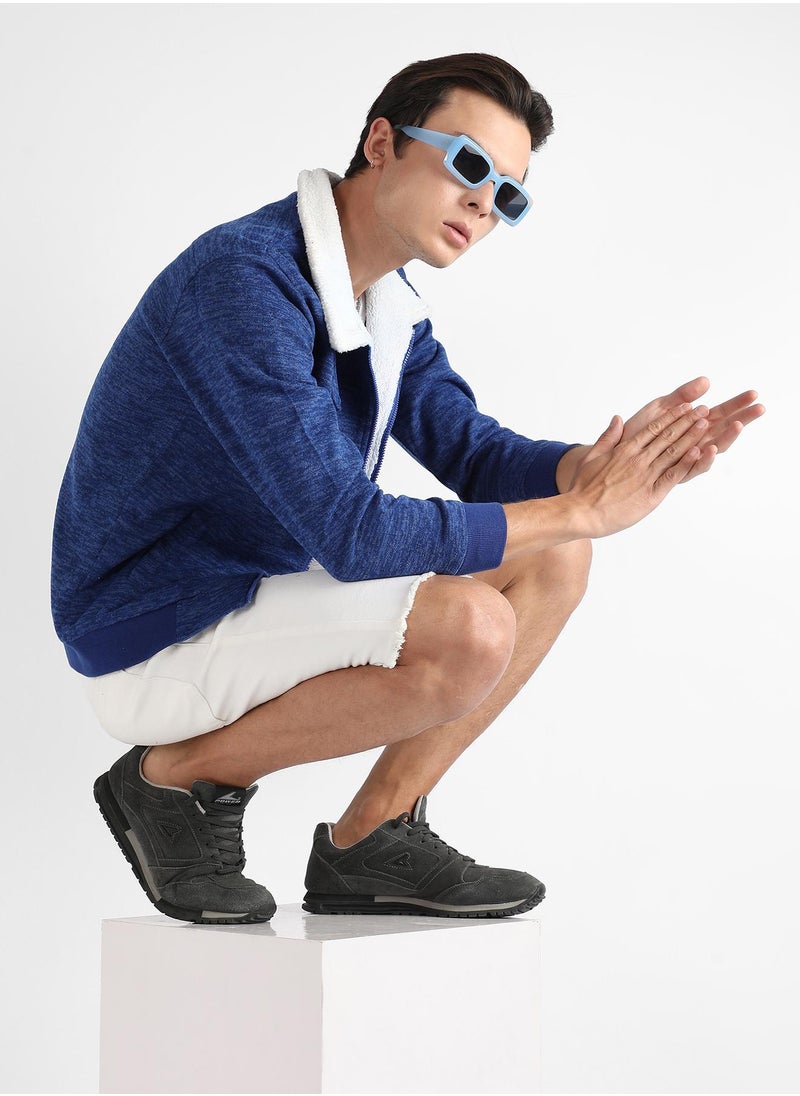 Men's Electric Blue Heathered Jacket With Fleece Detail