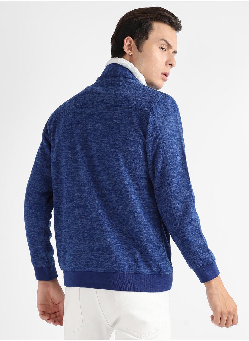 Men's Electric Blue Heathered Jacket With Fleece Detail