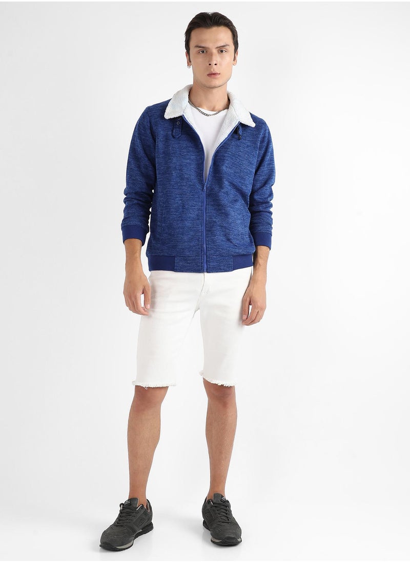 Men's Electric Blue Heathered Jacket With Fleece Detail