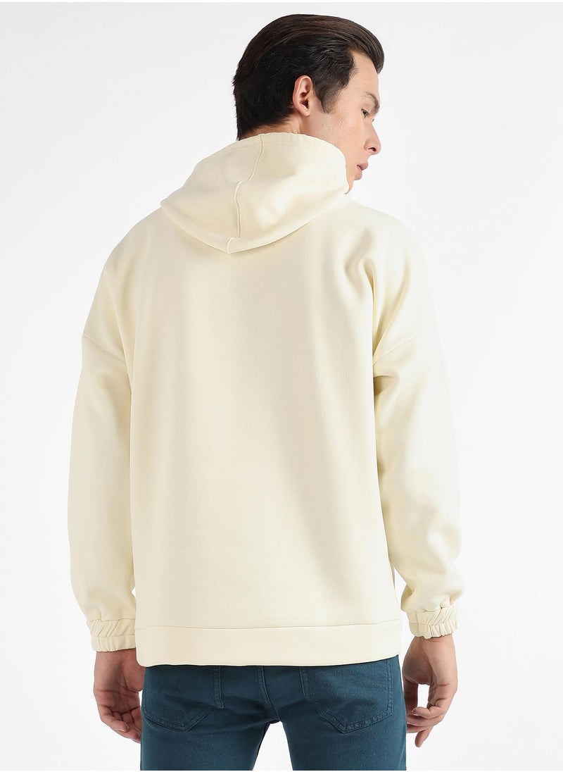Men's Light Yellow Oversized Pullover Sweatshirt With Kangaroo Pocket