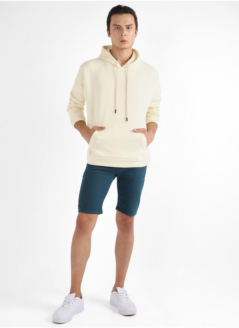 Men's Light Yellow Oversized Pullover Sweatshirt With Kangaroo Pocket