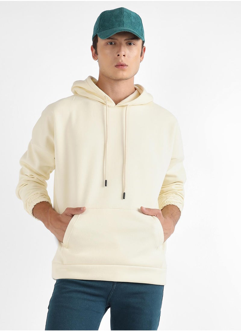Men's Light Yellow Oversized Pullover Sweatshirt With Kangaroo Pocket