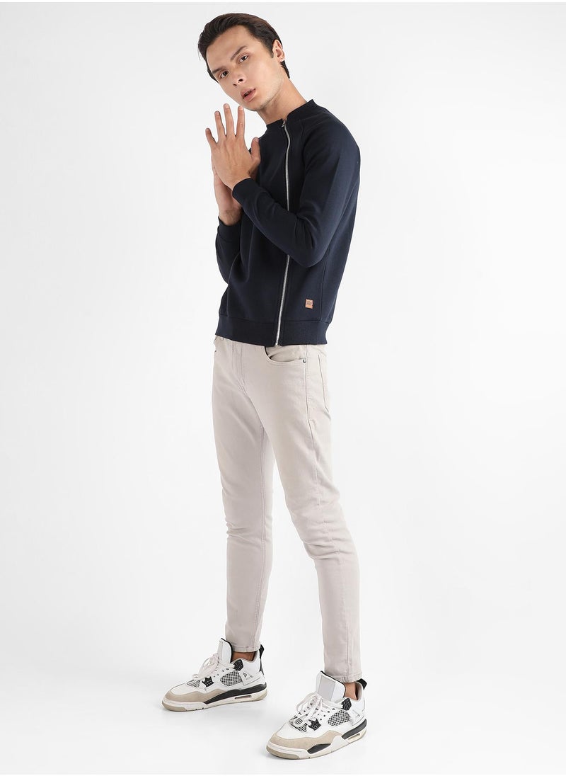 Men's Navy Blue Sweatshirt With Asymmetriclal Zip