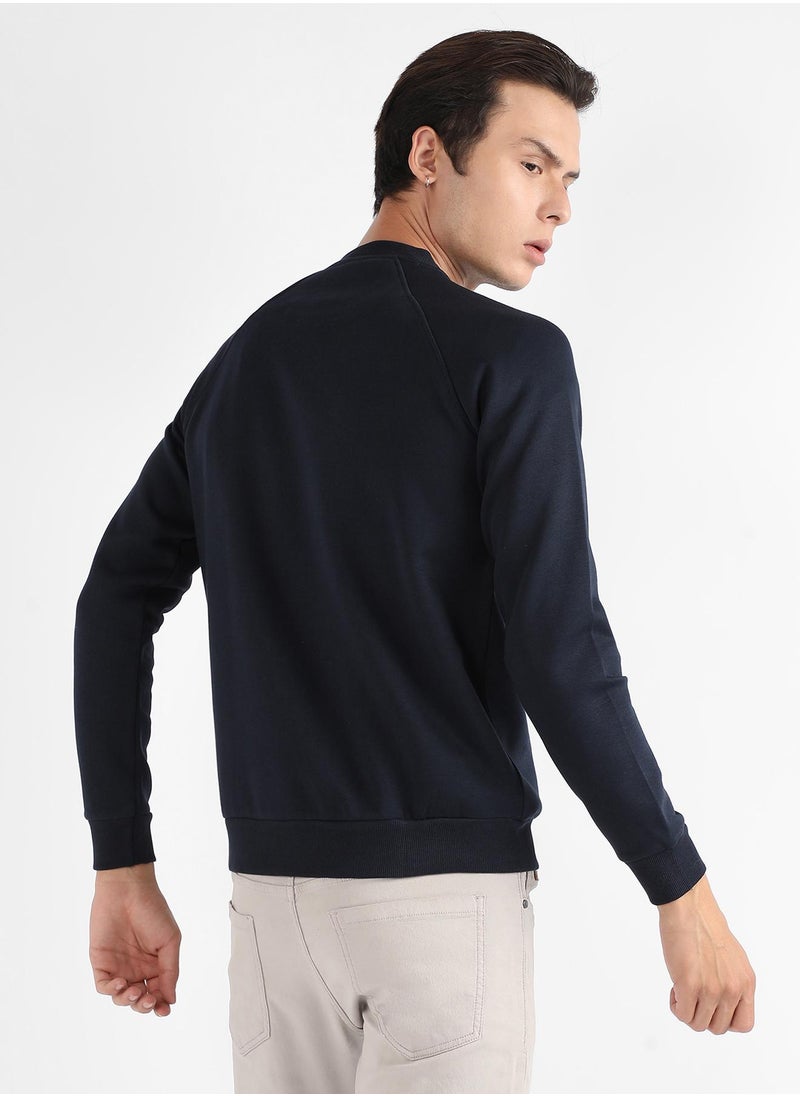 Men's Navy Blue Sweatshirt With Asymmetriclal Zip