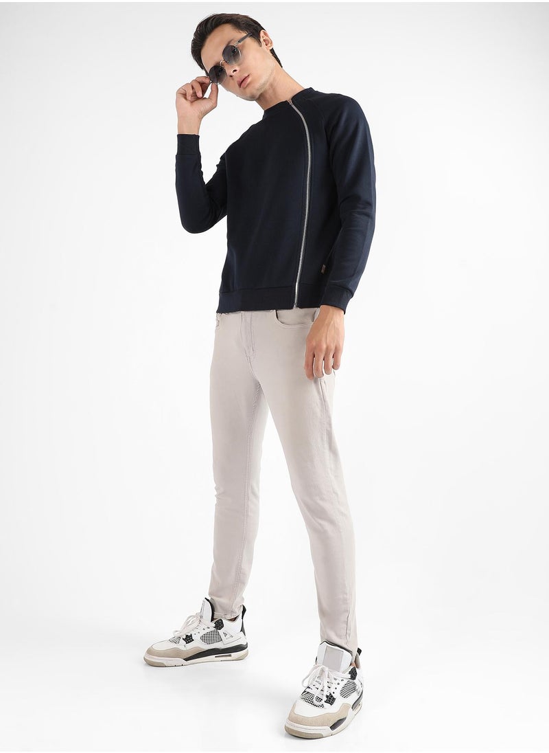 Men's Navy Blue Sweatshirt With Asymmetriclal Zip