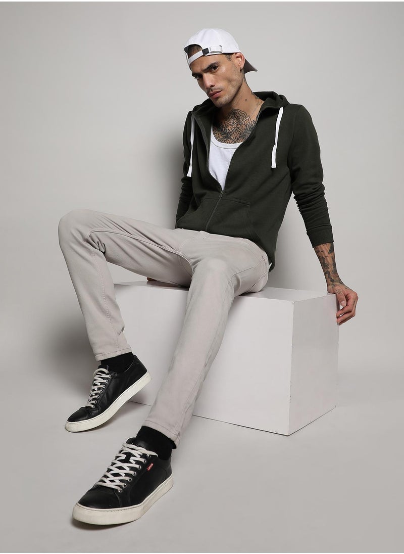 Men's Forest Green Zip-Front Hoodie With Contrast Drawstring