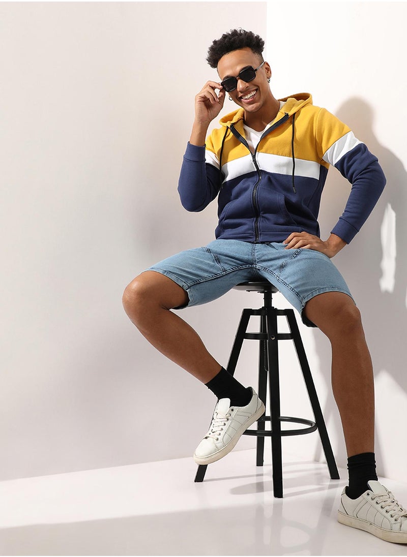 Men's Multicolour Zip-Front Hoodie With Insert Pocket