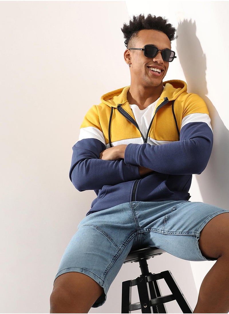 Men's Multicolour Zip-Front Hoodie With Insert Pocket