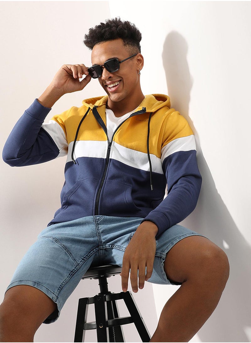 Men's Multicolour Zip-Front Hoodie With Insert Pocket