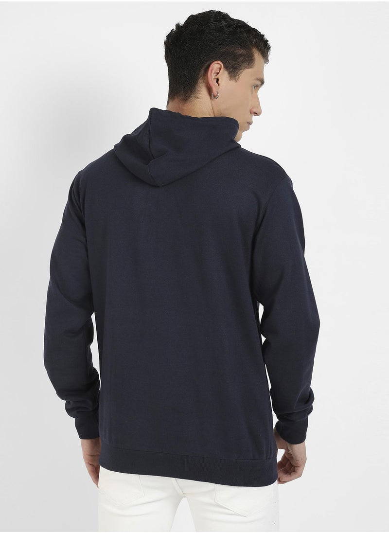 Men's Navy Blue Who Are You Inside Hoodie With Kangaroo Pocket