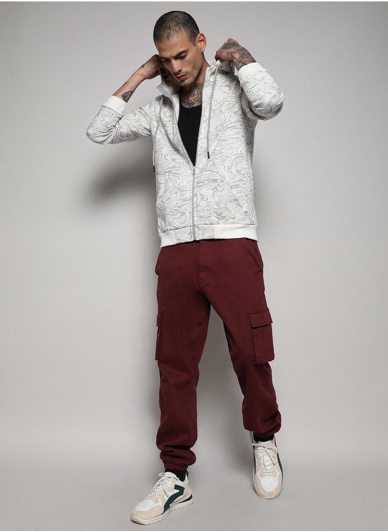Men's White & Grey Contrast Fluid Zip Front Hoodie