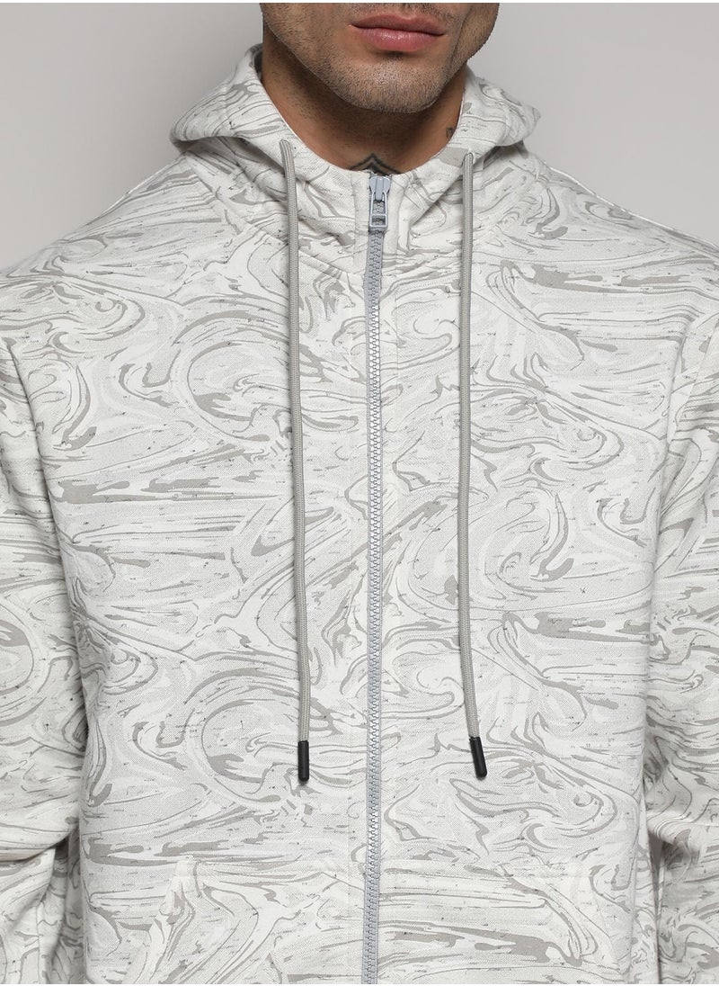 Men's White & Grey Contrast Fluid Zip Front Hoodie