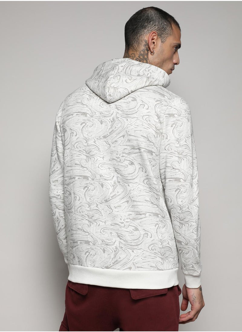 Men's White & Grey Contrast Fluid Zip Front Hoodie