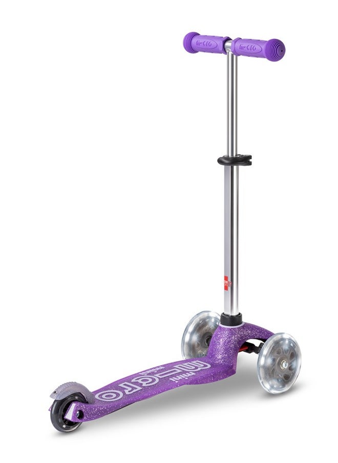 Micro Scooters | Mini Micro Deluxe Glitter LED Children's Scooter | Handlebar Adjustable | Light Up Wheels | 2-5yrs | Boys & Girls | Glitter Purple