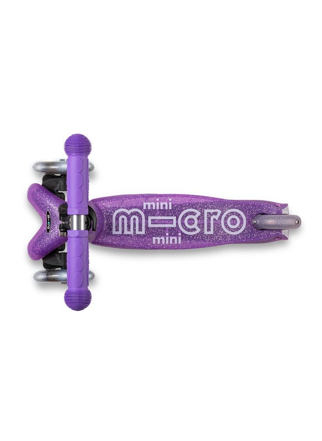 Micro Scooters | Mini Micro Deluxe Glitter LED Children's Scooter | Handlebar Adjustable | Light Up Wheels | 2-5yrs | Boys & Girls | Glitter Purple